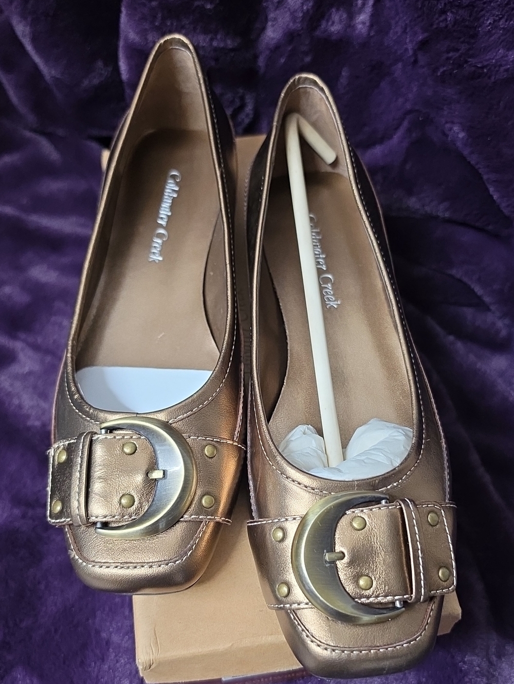 Coldwater Creek Metallic Bronze Buckle Flats Sz 8